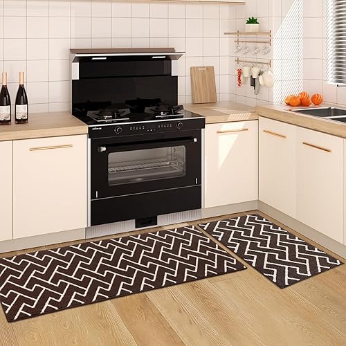 Miniatura 161 de hicorfe Juego de alfombras y tapetes de cocina, alfombra antideslizante de polipropileno súper absorbente, tapete suave y cómodo, lavable para Negro