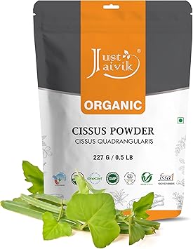 Just Jaivik 100% Organic Cissus Powder - 227 gm / 0.5 lb | Herbal Supplement for Bone and Muscle Health | USDA Certified Organic | Hadjod Cissus Quadrangularis Powder