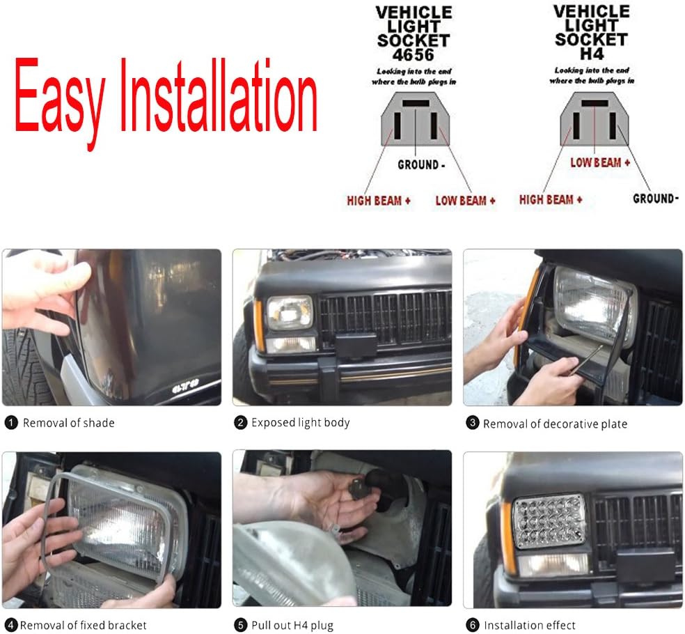 Pair Rectangle 7x6 5x7 Inch headlights Hi/Low Sealed Beam Compatible With GMC Savana Safari K1500 2500 3500