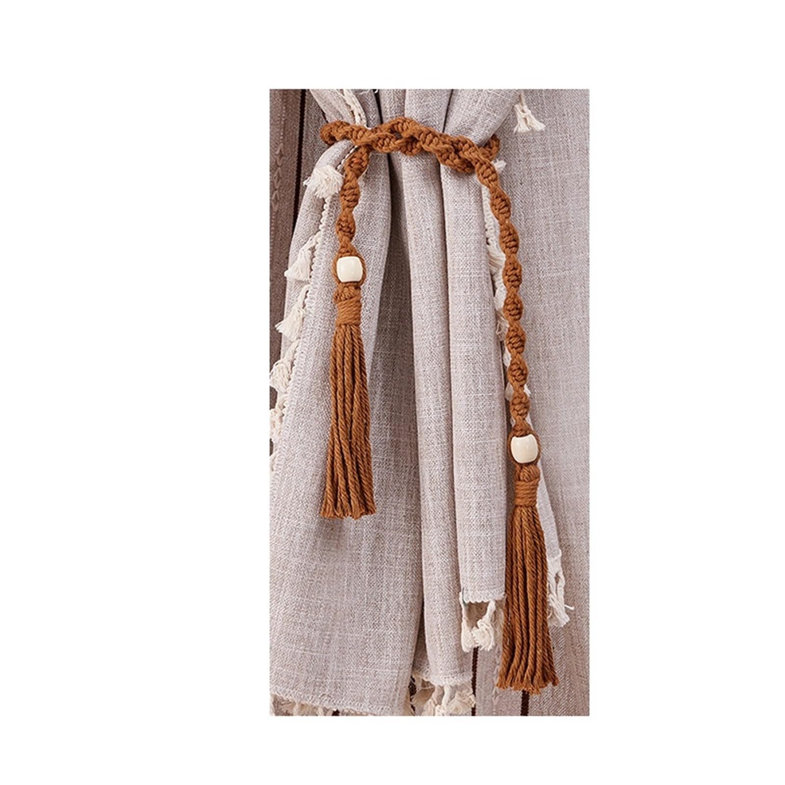 Cotton Rope Curtain Tieback With Tassels/Holdback Tie Belt(Brown)