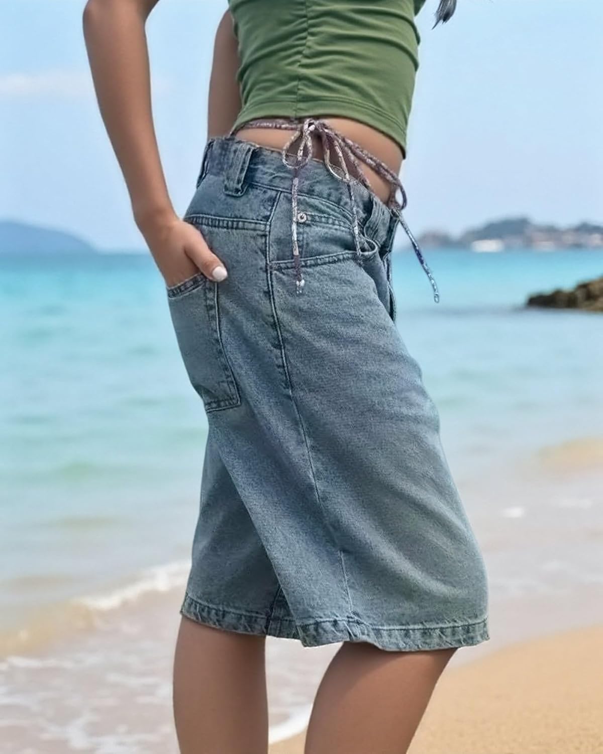 Jorts Women Baggy with Pockets-Baggy Mid-Low Waist Denim Shorts Women, Casual Wide Leg Summer Jean Shorts - Image 6