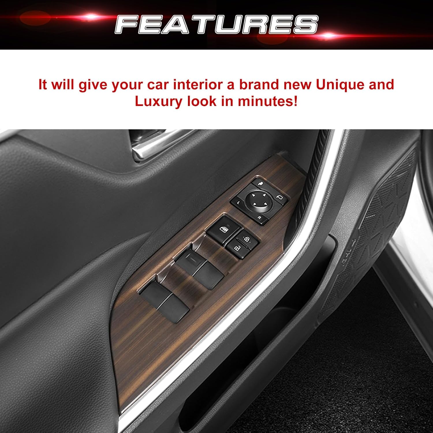 x xotic tech Inner Window Lift Door Lock Switch Control Panel Cover Trim, Wood Grain, Compatible with Toyota RAV4 2019 2020 2021 2022 2023 2024 2025