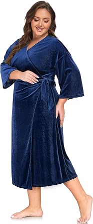 VintageClothing Women Velvet Robe Long Plus Size Wrap Dressing Gown Fuzzy Kimono Bathrobe Sexy Nightgown Sleepwear Loungewear