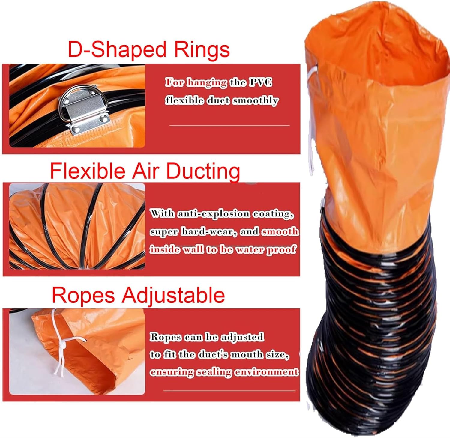 Flexible PVC Duct Hose 8-36 Inch with Adjustable Rope for Exhaust Fan and Utility Blower(L5mxID300mm)