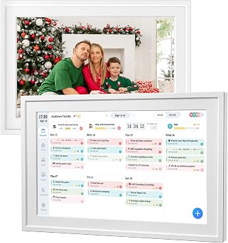 10.1inch Digital Calendar Electronic Smart Calendars and Chore Chart with Interactive Touch Screen Sync with Phone by App for Family Schedules Switchable Digital Photo Frame Desk Mountable White