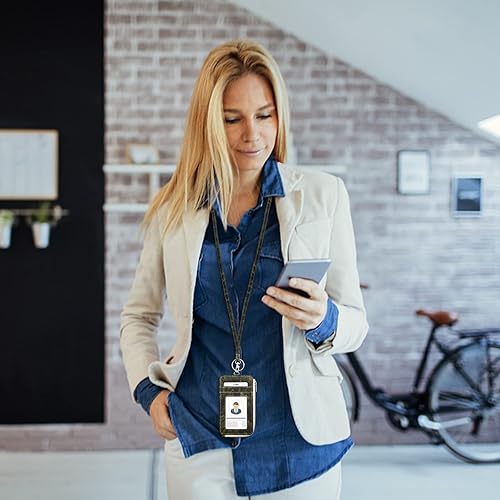 Vista 94 de Boshiho. Funda vertical, de piel, para tarjeta de identificación con cordón resistente., Bolso