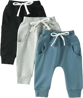 Toddler Baby Boys 3 Pack Jogger Pants Solid Color Elastic Waist Cotton Active Sweatpants