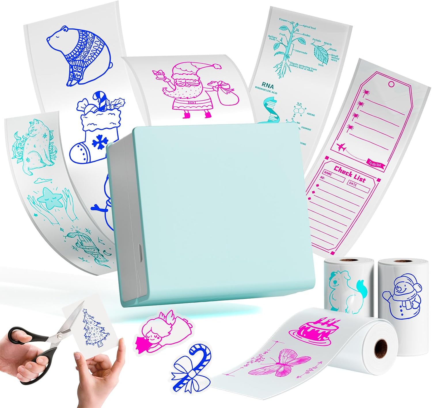 Memoking Mini Sticker Printer - M02 Portable Mini Thermal Printer for iPhone, Smart AI APP, Bluetooth Sticker Maker Label Machine, Print Pods Printers for Decoration, Scrapbook, Photo, Study Note