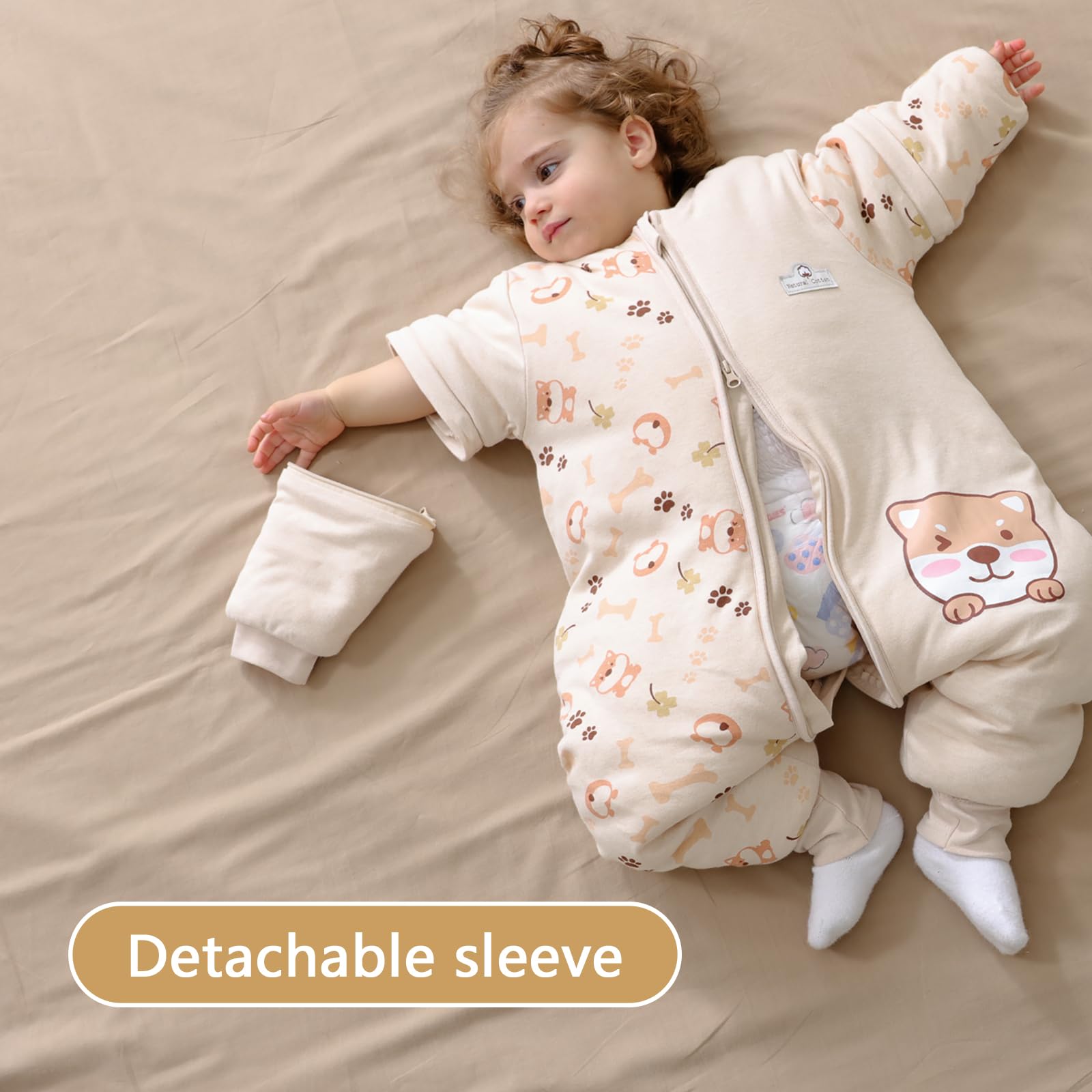 MIKAFEN Sacco nanna a maniche lunghe con piedi 3,5 tog invernale, per bambini - sacco nanna invernale con gambe - 100% cotone, Cucciolo (18-36 mesi)