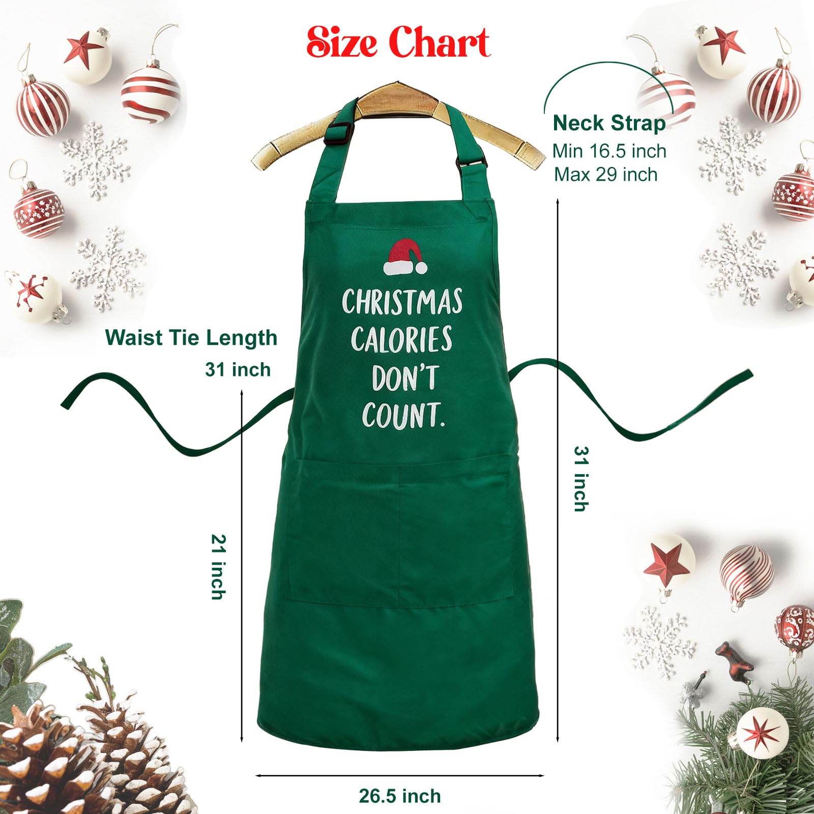 Delantales de cocina de Navidad para mujer con bolsillos, disfraz de chef de camarera, bonito delantal de cocina, regalos de cocina para hombres (verde), Verde, Standard