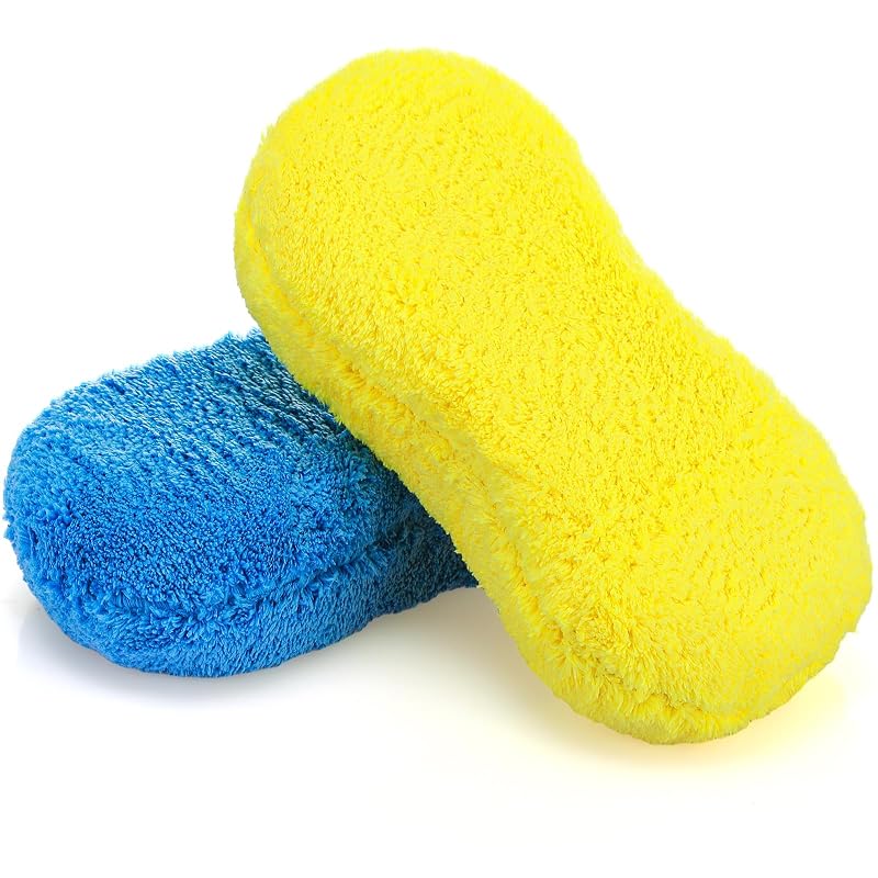 Kit de Esponjas de Microfibra para Lavagem Automotiva Tanlade 22,5 x 12 x 6 cm Azul e Amarelo com 2 Peças