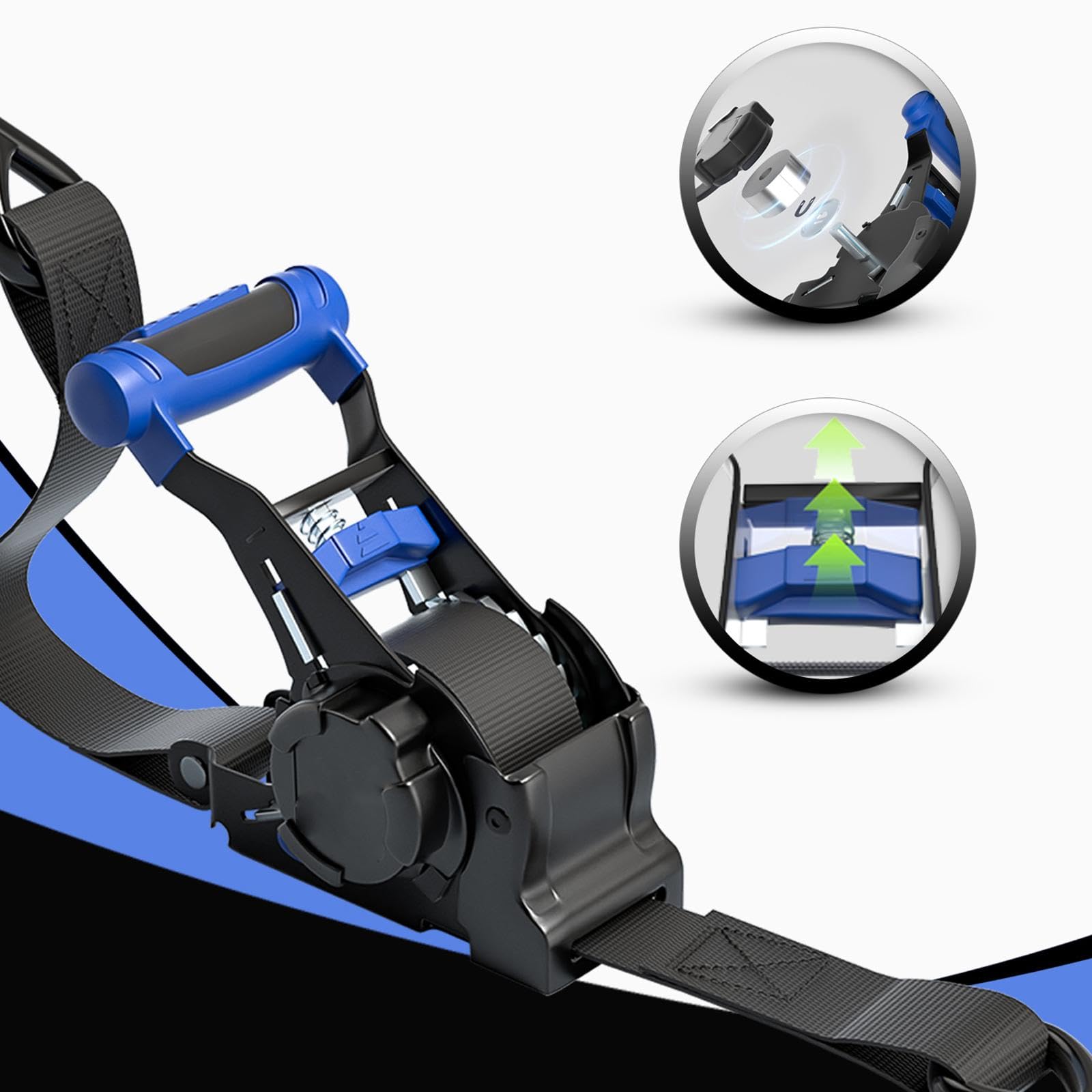 perfk Cinghia a cricchetto retrattile automatica, ganci a S, comoda cinghia di fissaggio a cricchetto retrattile per il fissaggio di rimorchi per, Blu