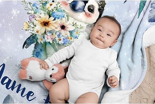 Miniatura 291 de Manta personalizada con diseño de jirafa y elefante, manta de franela suave, acogedora y ligera con nombre para sofá, cama, sofá, regalo, unisex