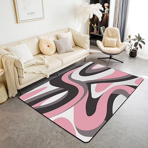 Miniatura 1 de Alfombra geométrica rosa, blanca y negra, de 5 x 7 pies, alfombra decorativa geométrica para niños, niñas, adolescentes, alfombras abstractas