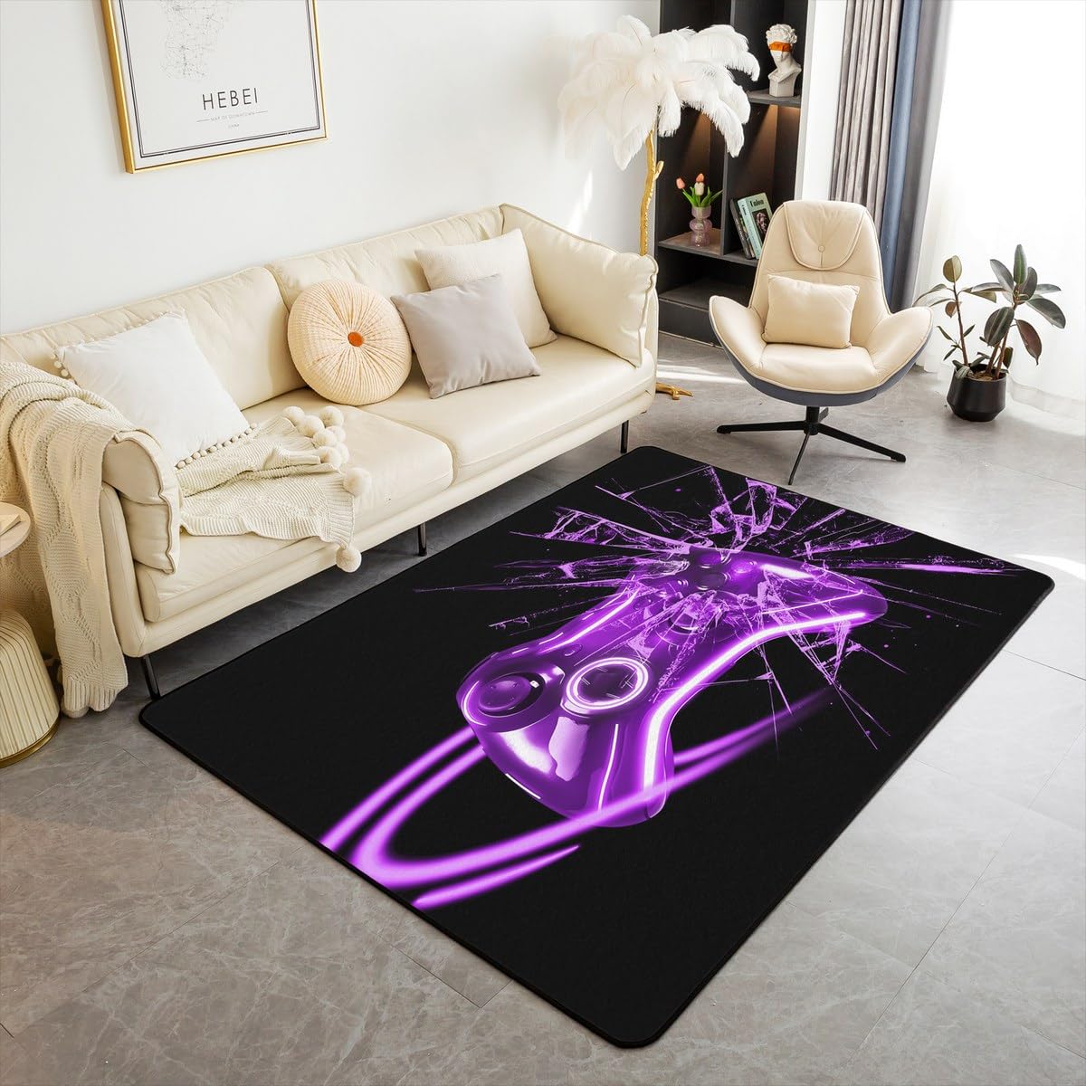Homewish Gamepad wewnętrzna mata podłogowa, 150 x 200 cm, konsola do gier, dywany do salonu, dywany dla dzieci, chłopców, mężczyzn, gry wideo, świecący gradient, czarny, fioletowy, dekoracyjny dywan