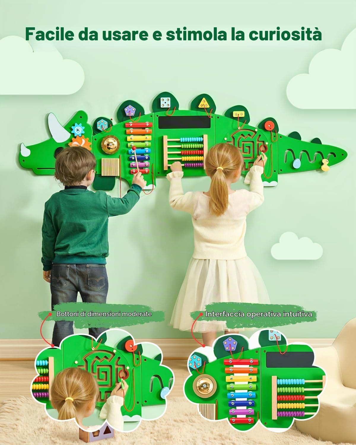 VEVOR Pannelli da Parete per attività con Cuccioli, 12 attività, Giocattolo Sensoriale da Parete per Bambini, attività di Apprendimento Montessori, per la Sala Giochi, 1525 x 445 x 48 mm