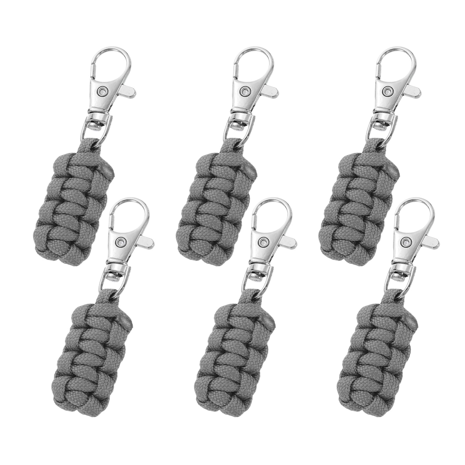 YELARXI Paracord Zipper Pull Polyester Zipper Pulls Replacement Woven Rope with Metal Clasp, 80 mm Length Fit for Backpacks Clothing Luggage Accessories - Cylinder (6 Pack, Gray)
