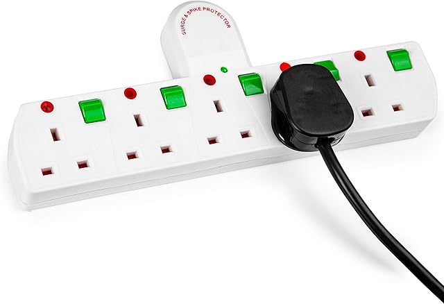 Duronic S125W 5 Way UK Plug Surge Protected Power Extension Adaptor Multi Socket | Switched | White| Switches Turns 1 Socket Into 5, Not 4 | Engineered To Tell You When Surge Is On