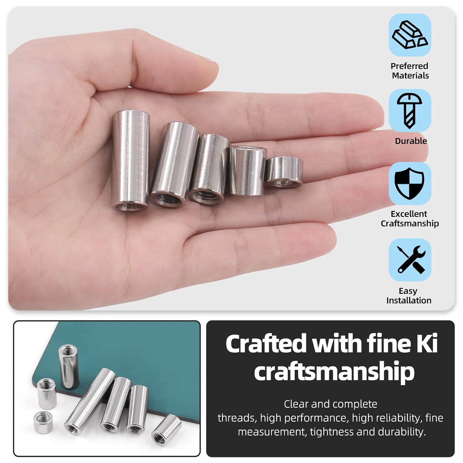 Glarks 29Pcs M8x8/15/20/25/30mm 304 Stainless Steel Metric Cylindrical Coupling Nut Set, 5 Sizes Rod Coupling Nuts with Storage Box for Indoor and Outdoor Use