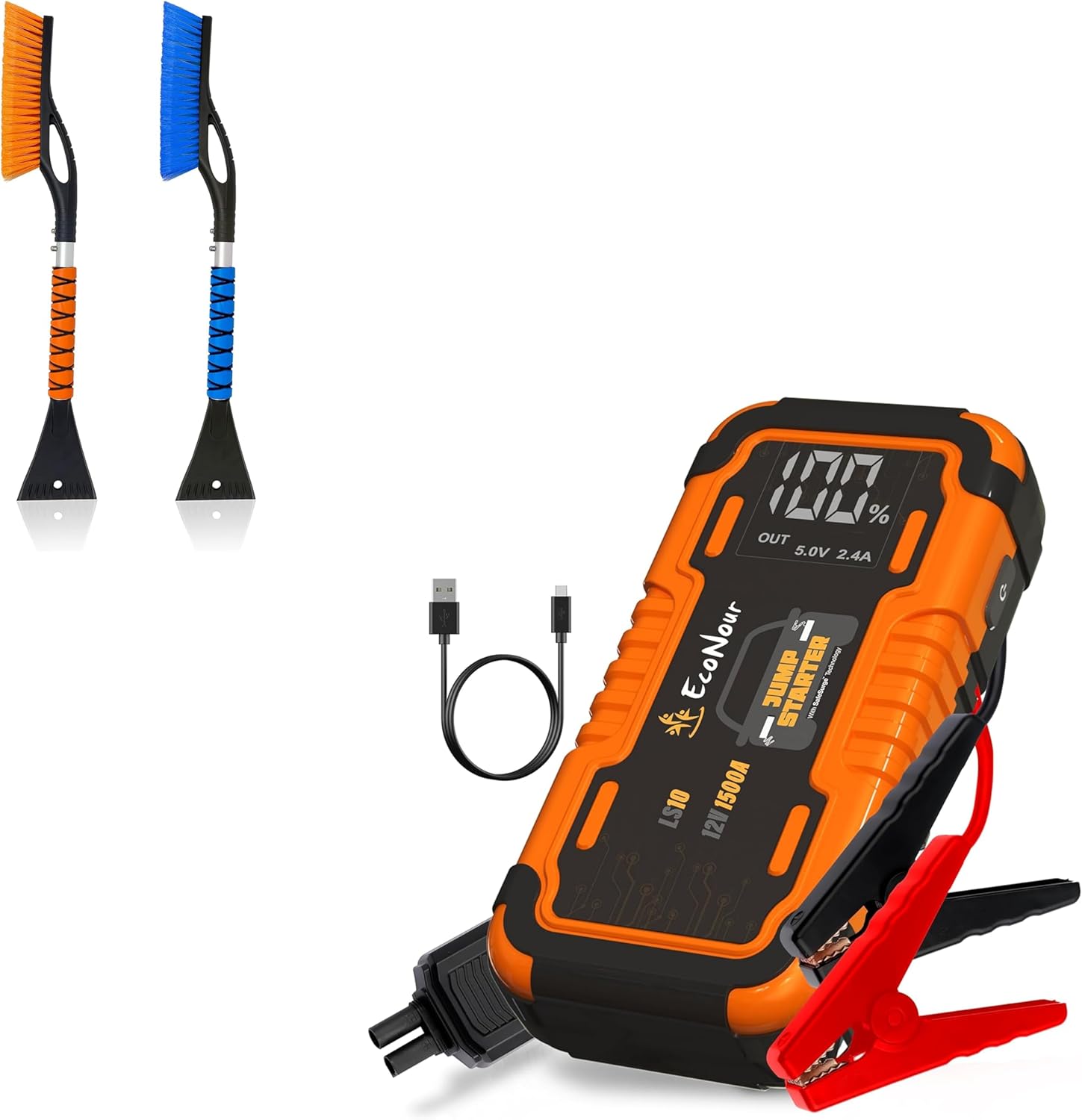 EcoNour 27" Car Snow Brush and Ice Scrapers for Car Windshield (2 Pack) LS10 Car Battery Jump Starter