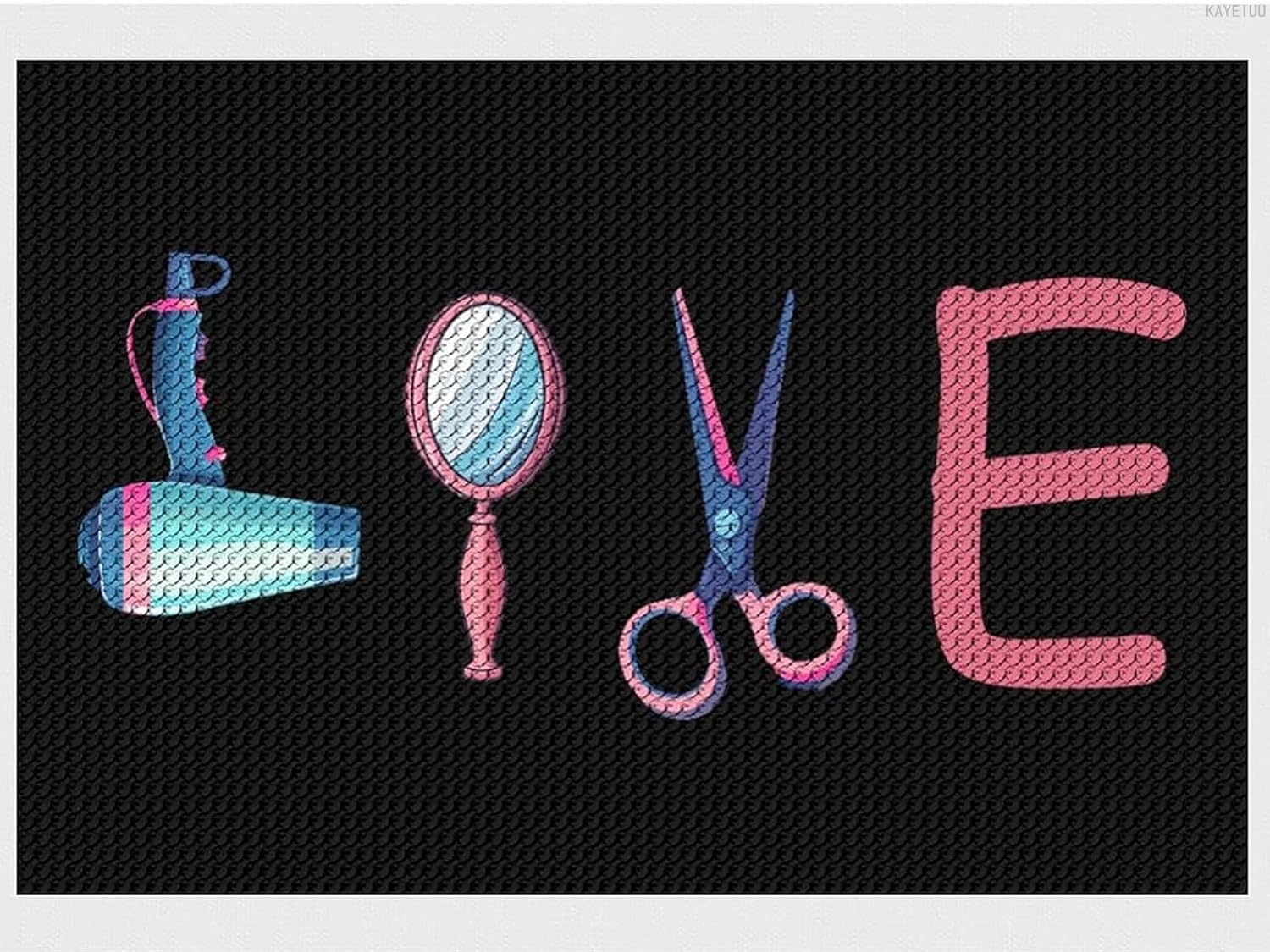 KAYEIUU Hairdresser Hairstylist Love Barber Tool Diamond Art Painting Full Round Drill Diamond Pictures Arts Craft for Adults 12"x16"