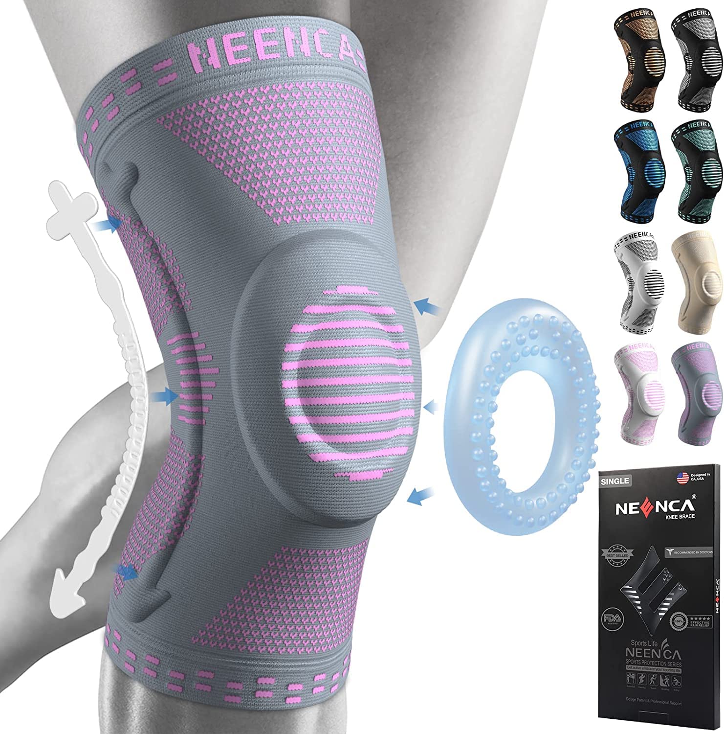 NEENCA Rodillera Profesional, Rodillera de Compresión con Almohadillas de Gel de Rótula y Estabilizadores Laterales para Hombre y Mujer, Rodilleras de Grado Médico para Correr, Desgarro de Menisco — view 11