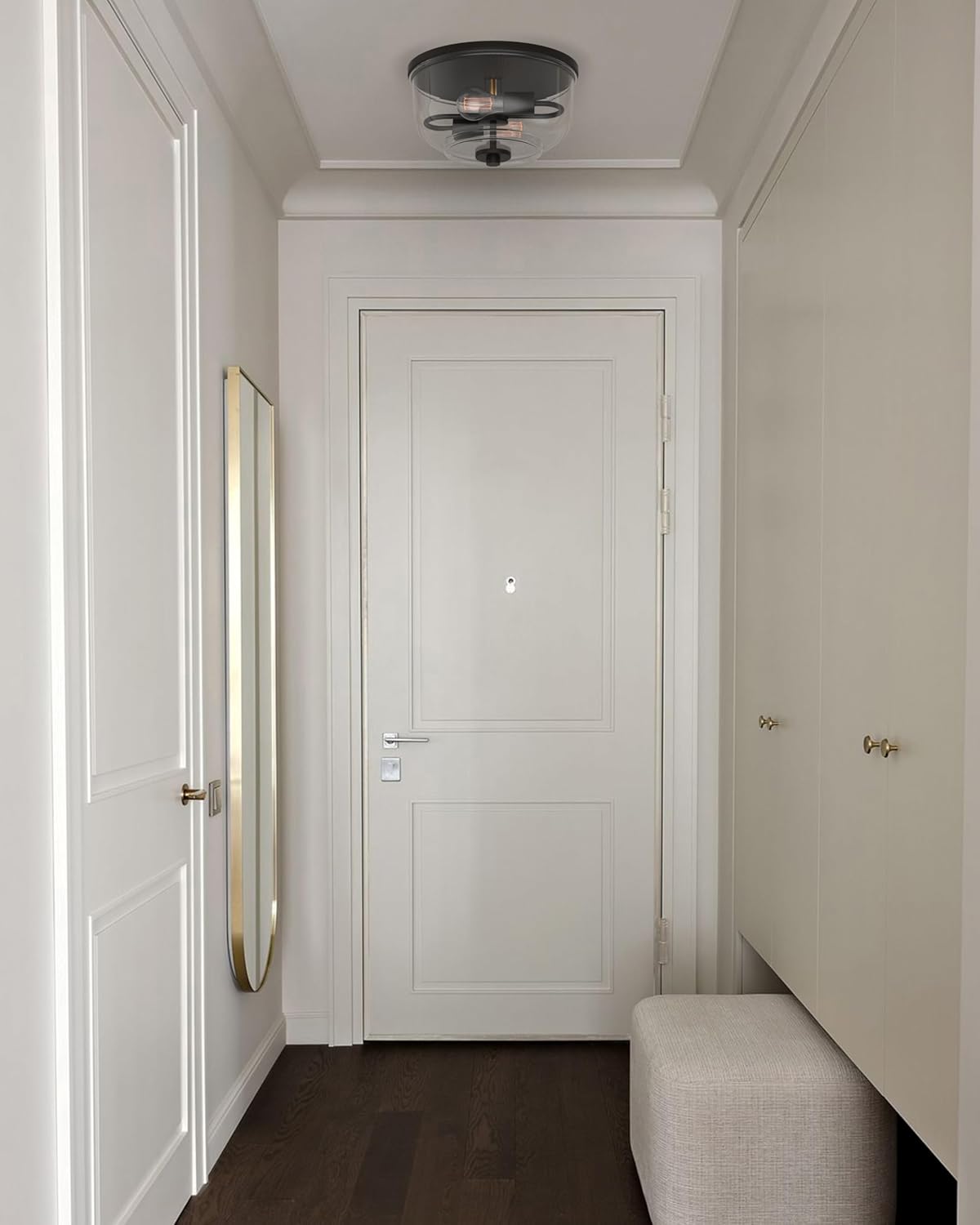 Voca Modern 2-Light Flush Mount Ceiling Light with Clear Glass Shade in Brushed Dark Bronze Finish for Hallway, Entryway, Passway, Dining, Bedroom, Garage, Kitchen, Balcony, Living Room