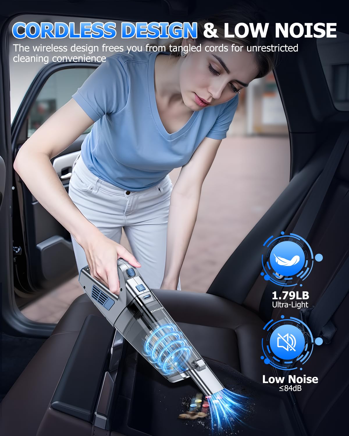 BQYPOWER Aspiradora de mano inalámbrica de 16000 PA, aspiradora de mano de succión fuerte, aspiradora de polvo, inalámbrica, recargable con múltiples accesorios, aspiradora portátil de alta potencia