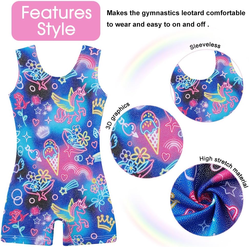 uideazone Gymnastics Leotards for Girls Sparkly Ballet Unitard with Shorts One-Piece Biketards Outfits for Toddler 2-9T - Image 4