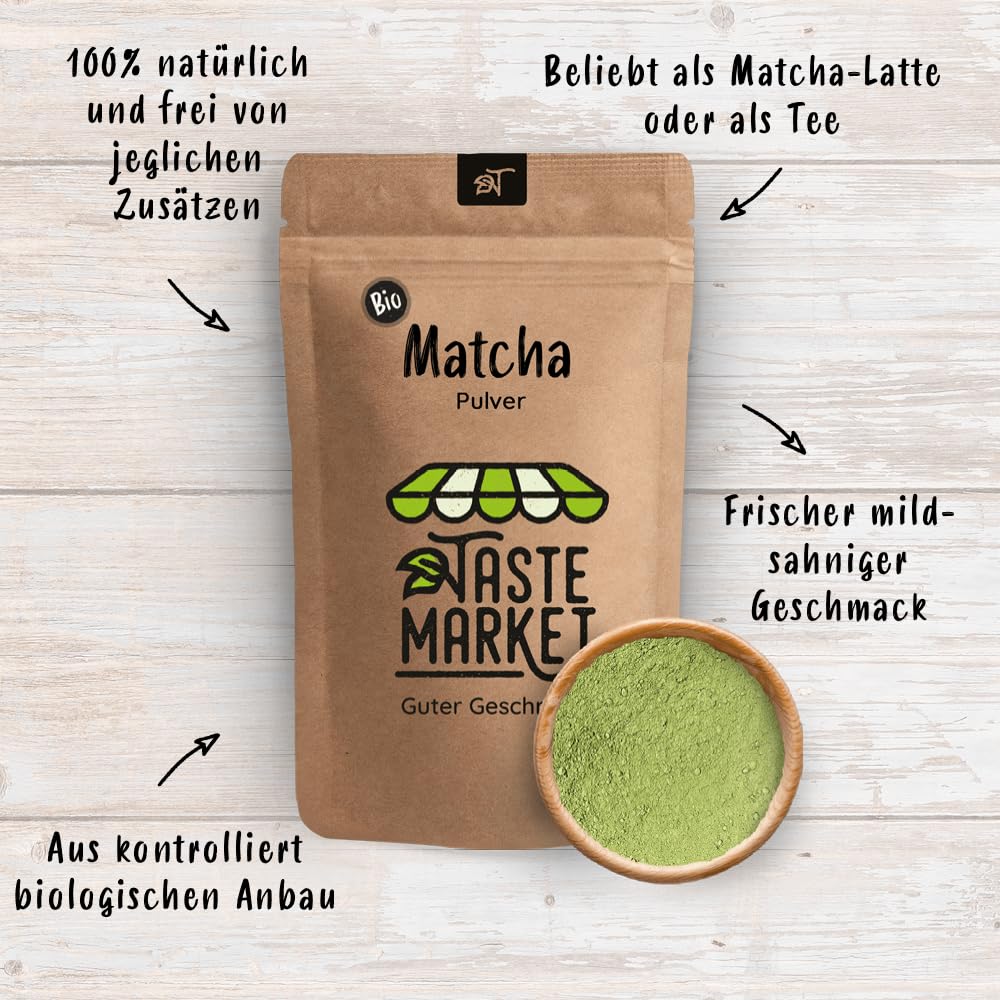 Bio Matcha Pulver 1kg – Grüner Tee Pulver – Ideal für Matcha Latte Smoothie & Backen – Kaffeealternative Vegan – TASTE MARKET