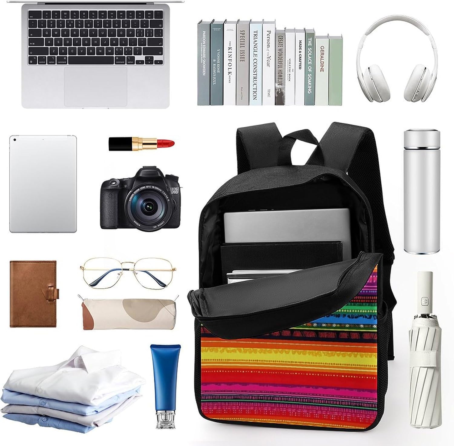 Mexican Serape Colorful Stripes Laptop Backpack for Men Women 17 Inch Shoulder Bag Travel Daypack