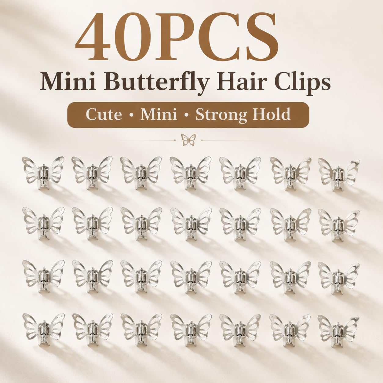 40 Pcs Small Butterfly Hair Clips for Hair, Silver Mini Hollow Metal Claw Clips Strong Hold Non-Slip Alloy Hair Accessories for Women