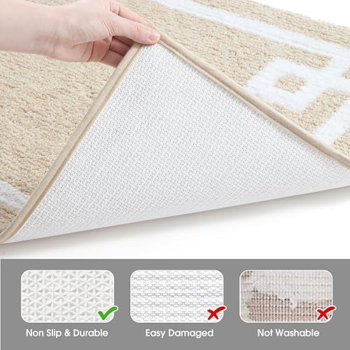 Miniatura 6 de HOMEIDEAS Alfombra de baño, suave y absorbente de agua, alfombra de microfibra de felpa esponjosa antideslizante para bañera y ducha (beige y