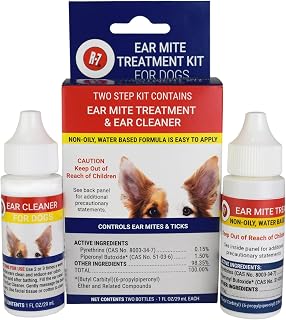 Miracle Care R7 Ear Mite Treatment and Ear Cleaner Kit for Dogs, 1 Ounce Bottles of Each, Controls Ticks and Mites