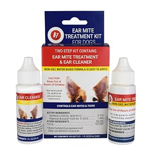 Miracle Care R7 Ear Mite Treatment and Ear Cleaner Kit for Dogs 1 Ounce Bottles of Each Controls