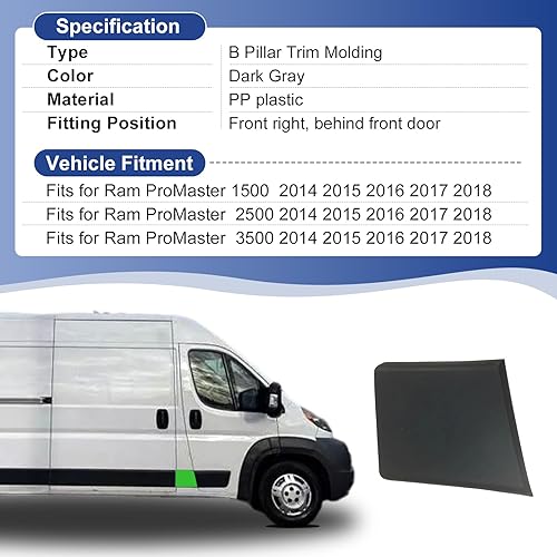 Miniatura 4 de Panel de moldura de cuerpo de puerta lateral delantera derecha, moldura de pilar B, cubierta de moldura de puerta, gris, se adapta a Ram Promaster
