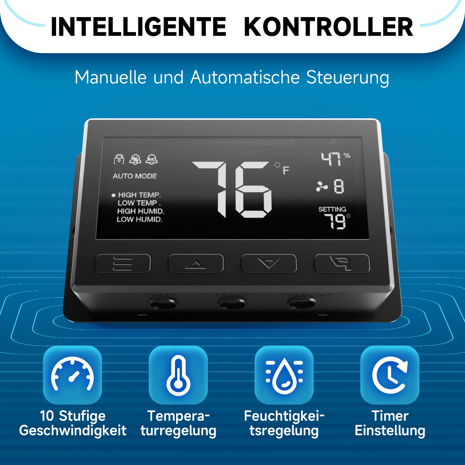 Hon&Guan Industrielle Abluftventilator 350mm EC-Motor Super Luftmenge 2200m³/h Wandventilator mit Teuchtigkeitssensor Temperatursensor Ganzmetallgehäuse Fensterläden Wandlüfter für Keller Garage Attic