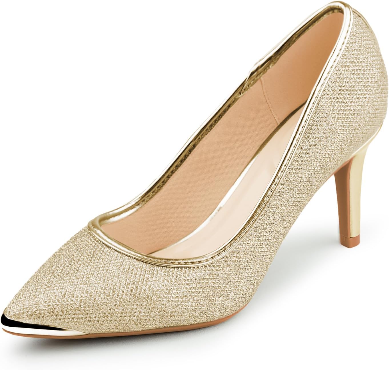 Womens 3 Inch Kitten Heel Pumps Shoes Pointed Toe Wedding Office Prom Glitter Low Heel Dress Work Party Comfortable