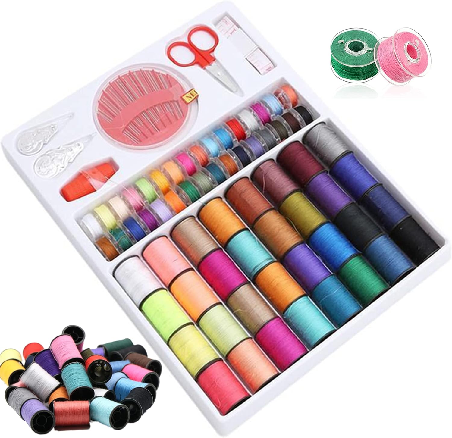 Yueser Sewing Thread Kit, 64pcs Bobbins Thread Spools Sewing Kit with