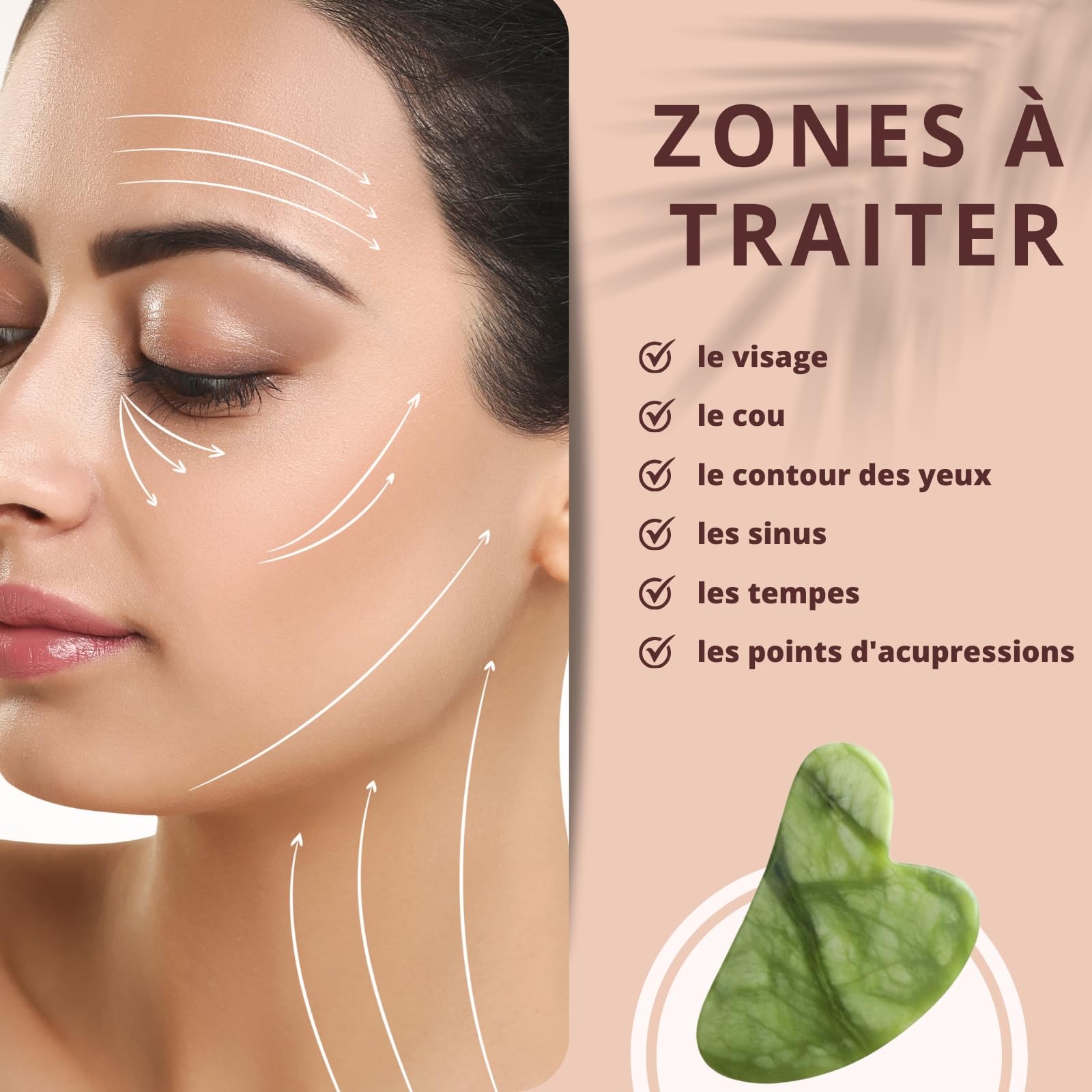 Sun & Sia MASS21-GS.V - 1 Gua Sha z zielonego kamienia jadeitowego + pokrowiec - kosmetyki i pielęgnacja twarzy - 1 Gua Sha i 1 pokrowiec