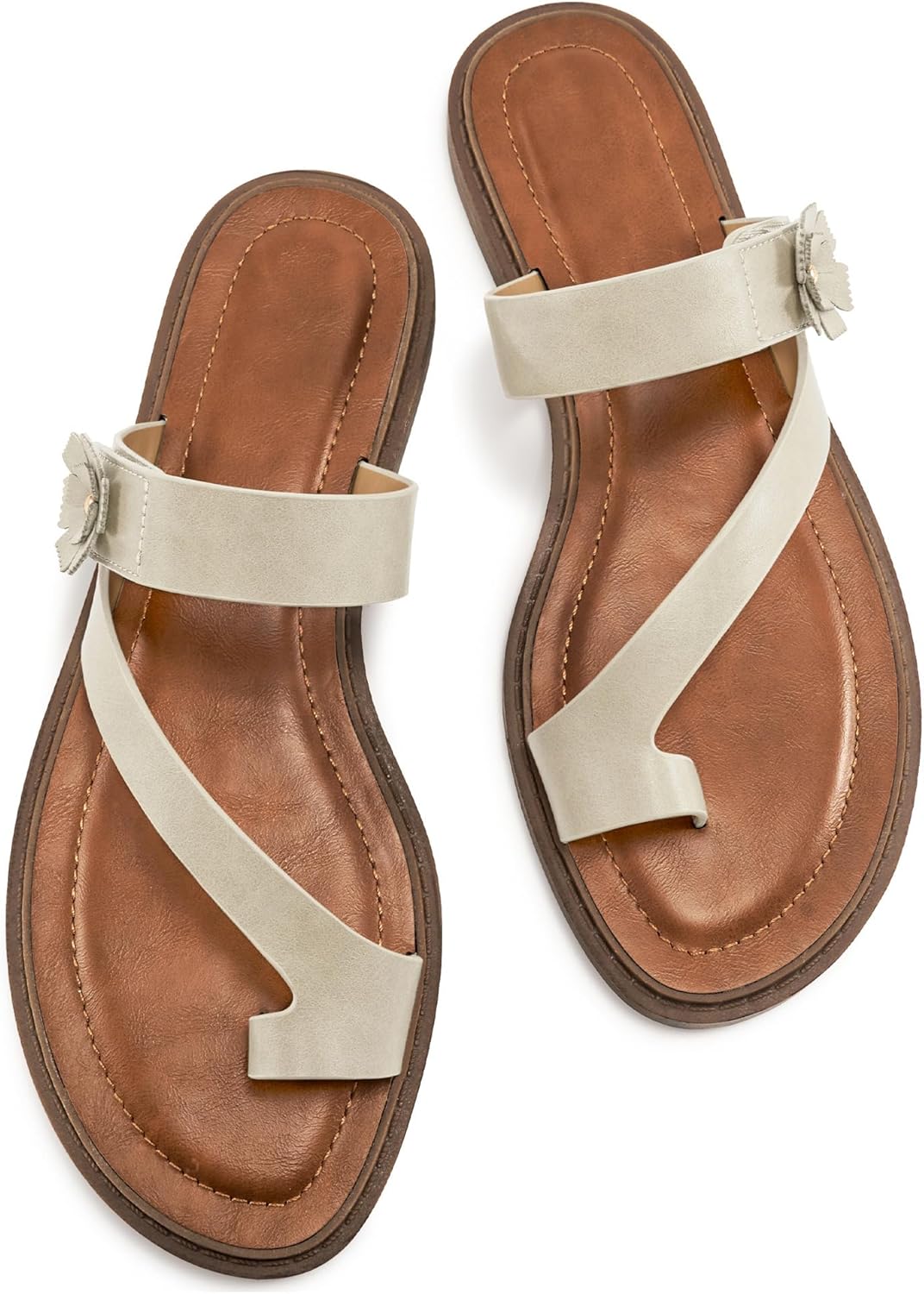 Flat Sandals for Women Dressy: Comfortable Summer Beach Sandal Adjustable Hook loop Slip on Toe Ring Walking Shoes for Travel Office