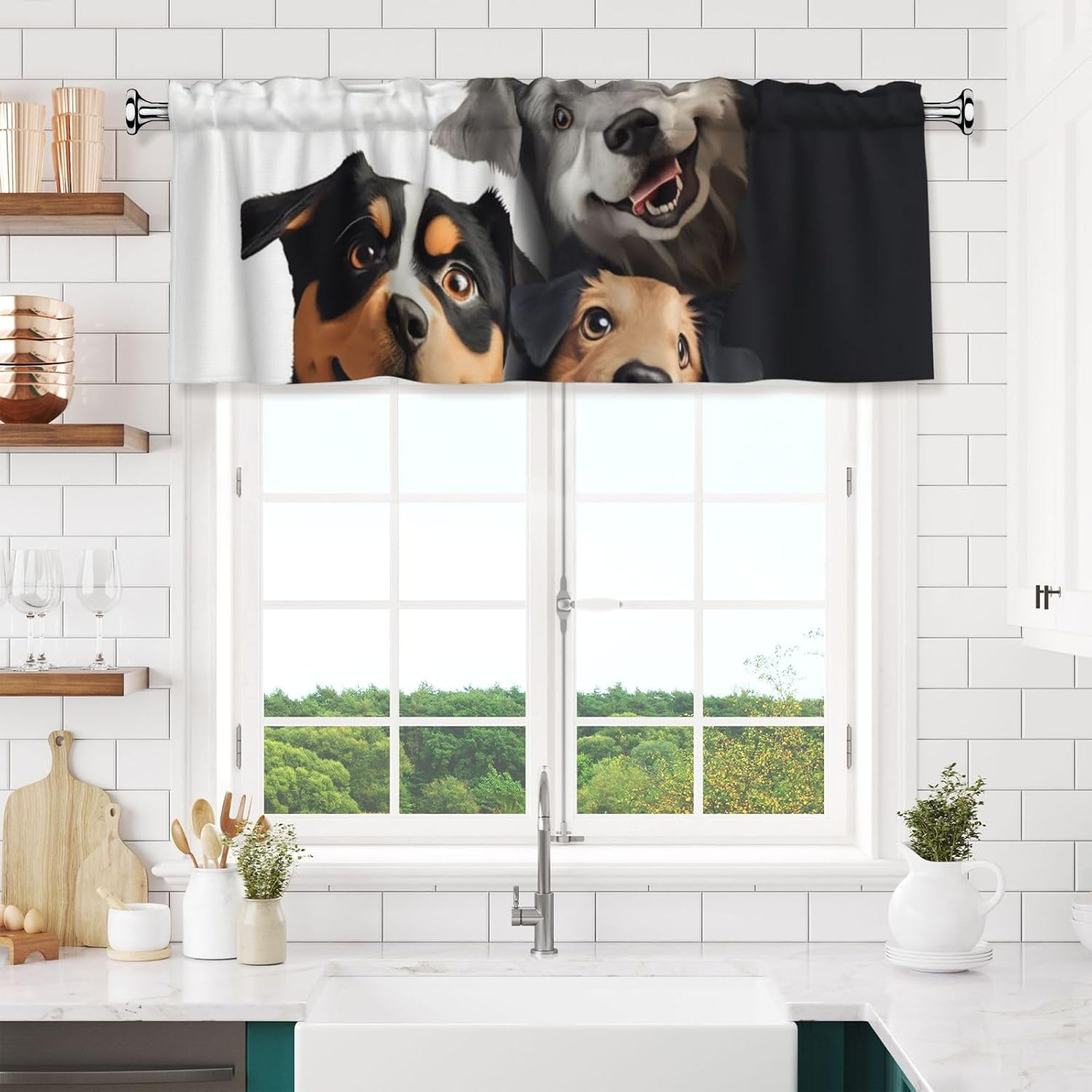 Funny Puppy Dogs Printed Valance Curtain, Window Treatment