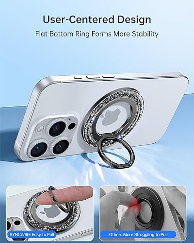 Miniatura 5 de SYNCWIRE Soporte magnético para anillo de teléfono MagSafe - Soporte de agarre de teléfono con purpurina con anillo de dedo de rotación de 360,