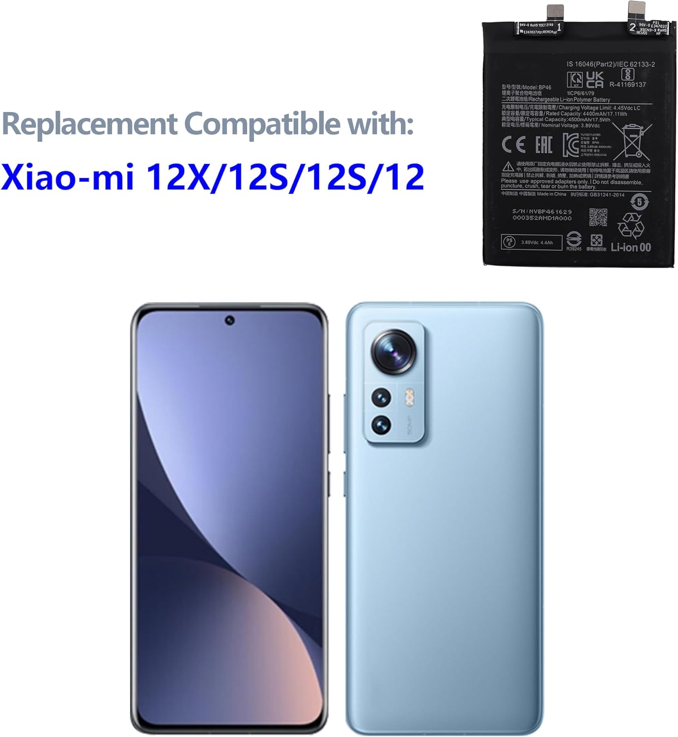New Rechargeable Battery BP46 Compatible with Xiaomi 12X/12S/12S 2206123SC/Xiao-mi 12 2201123C 2201123G with Tools