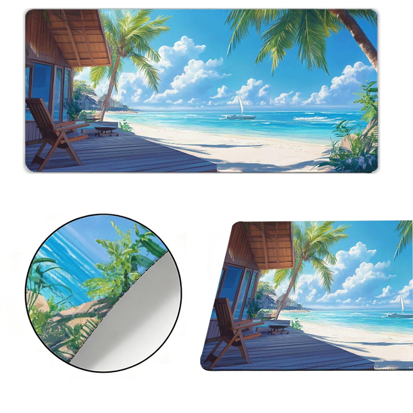 Podkładka pod mysz XXL 1000x500x3mm podkładka pod mysz plażowa podkładka pod mysz ocean poprawia precyzję i szybkość, wodoodporne antypoślizgowe, szyte krawędzie, akcesoria do gier, komputer, prezent