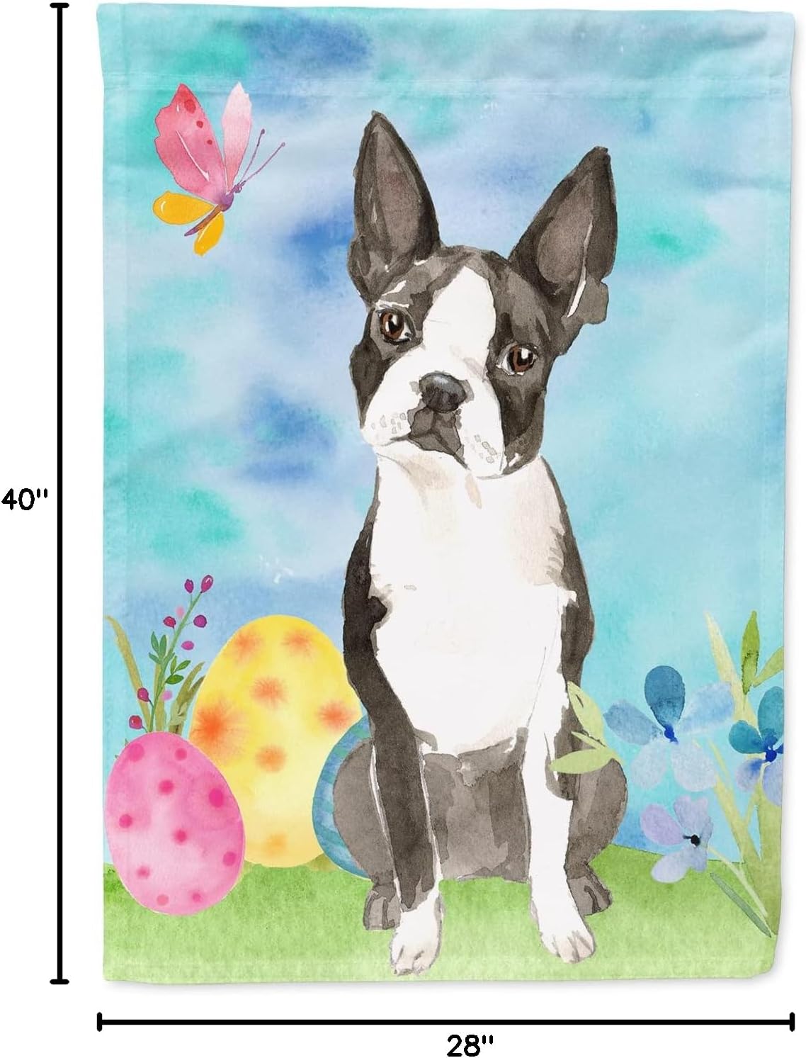 Caroline's Treasures CK1923CHF Easter Eggs Boston Terrier House Flag Large Porch Sleeve Pole Decorative Outside Yard Banner Artwork Wall Hanging, Polyester, House Size, Multicolor
