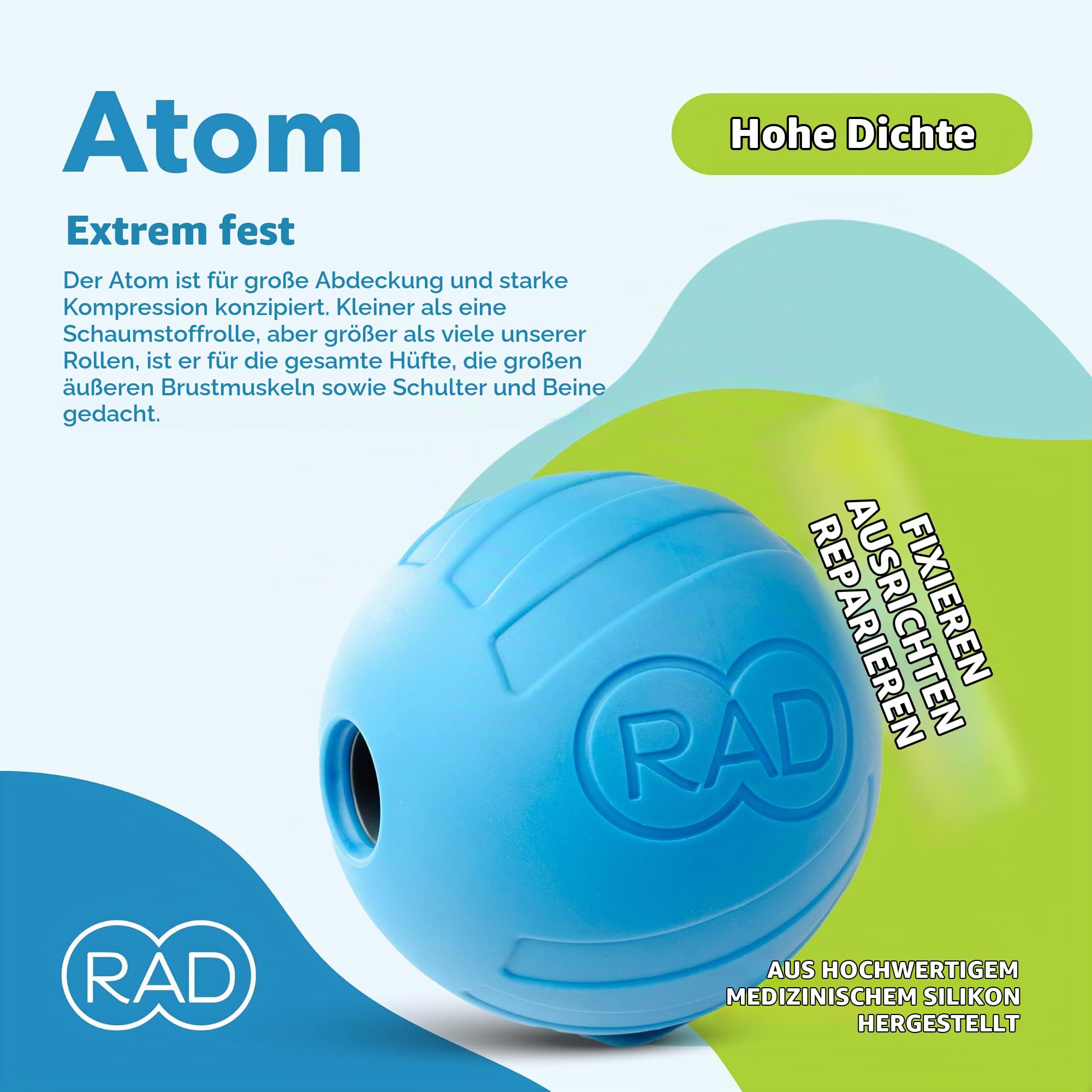 RAD Atom I Hochdichte Faszienball für Pecs, Schultern, Gesäß, Hamstrings, Quads und Traps Selbstmassage, Beweglichkeit und Erholung