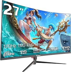 Amazon.com: Sealan 27 inch Curved Gaming Monitor 100Hz Computer Monitor ...