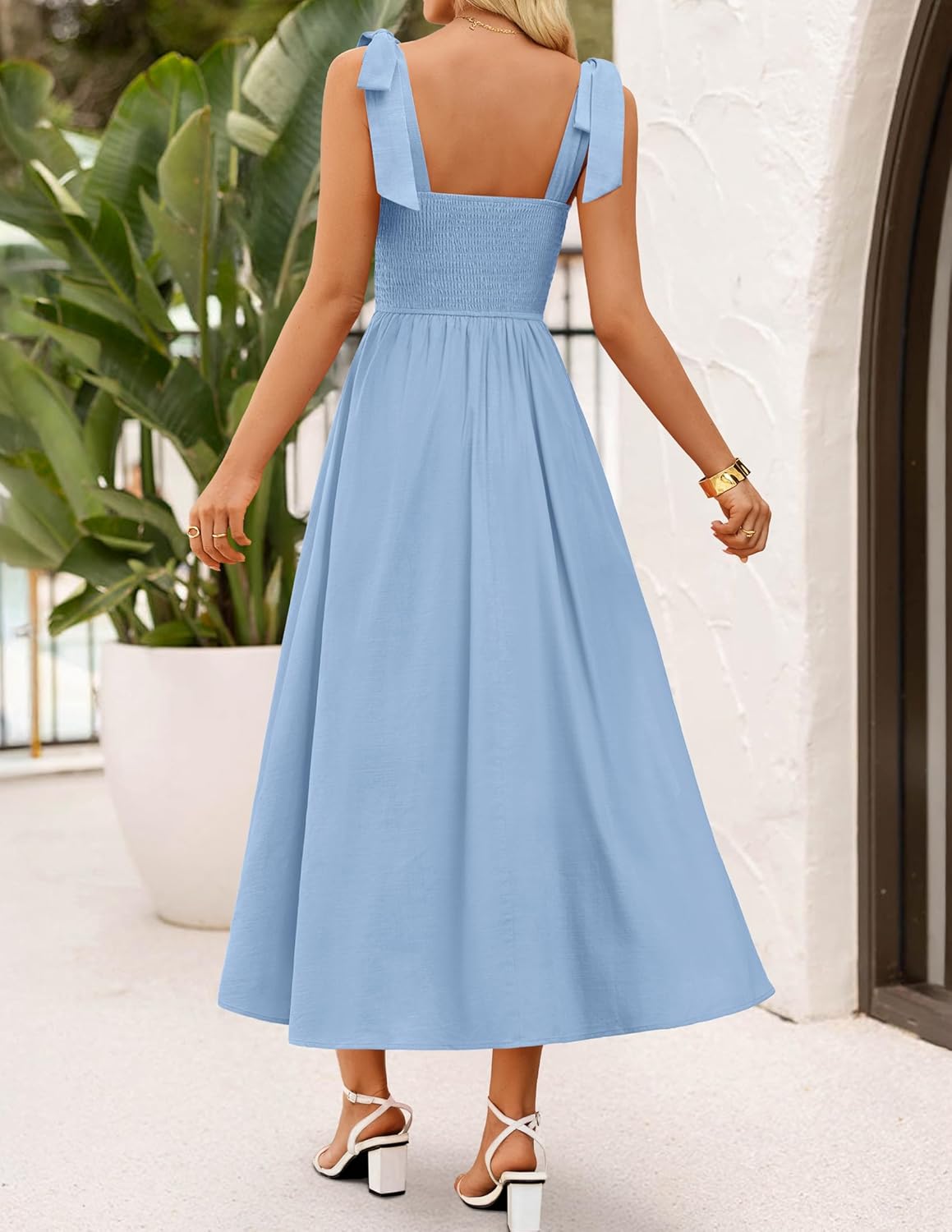 ZESICA Women's Summer Spaghetti Strap Maxi Dress 2026 Tie Shoulder Square Neck Flowy Wedding Guest Party Beach Long Dresses - Image 4