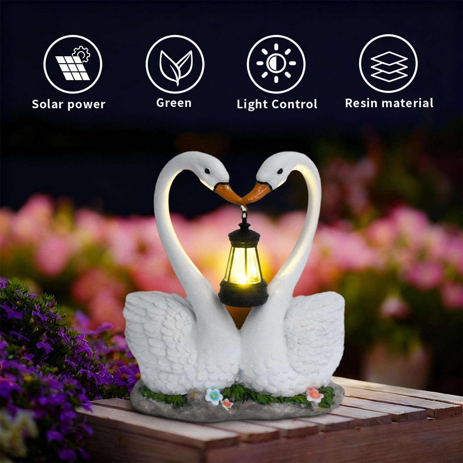 Statuetta da giardino a energia solare con lanterna a LED, in resina, coppia, stile 1
